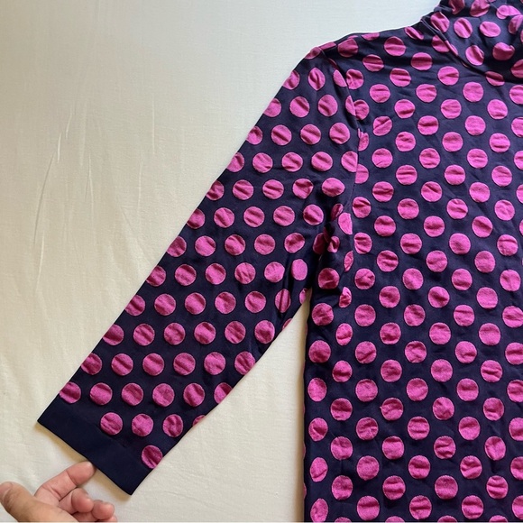 WOLFORD navy blue pink dot mock turtleneck 3/4 long sleeve textured knit top - Picture 3 of 5